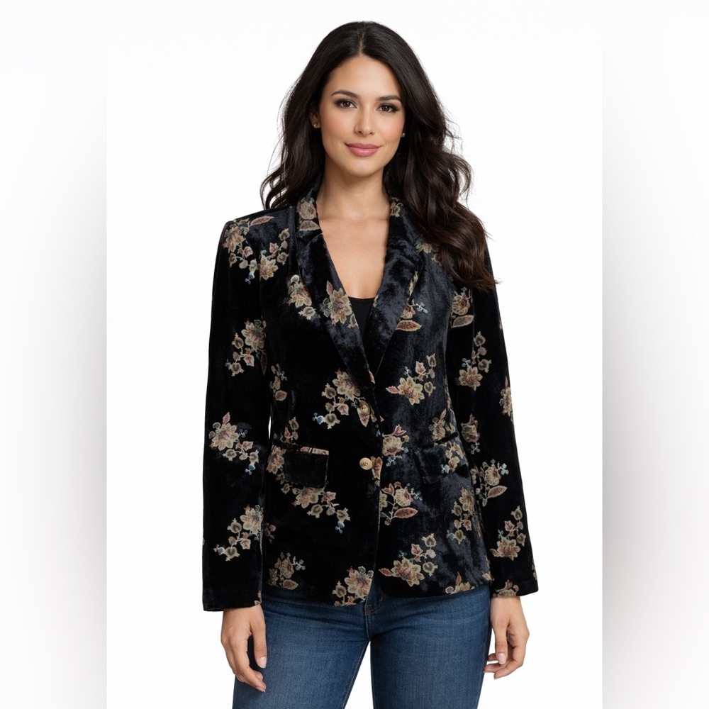 Ellison NWT Velvet Floral Blazer Size Small Black Burnout Romantic Boho